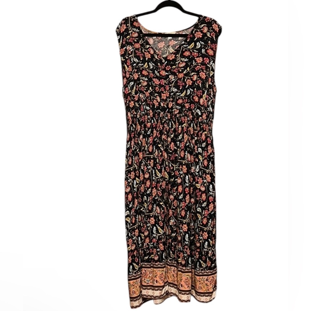 Pinup Fashion Summer Maxi Dress 2X Floral red black Boho Pockets EUC Cottagecore - Picture 2 of 7